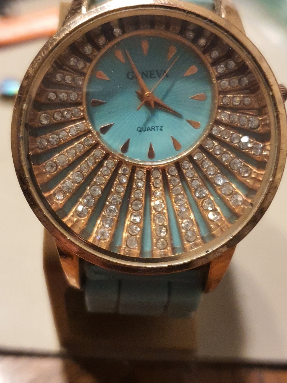 🦋10/$20🦋 Geneva Goldtone/Tiffany Blue Rhinestone Silicone Women's Watch